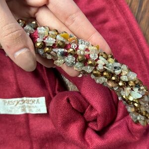 100% Pashmina Beaded Headband Scarf | Red Wrap